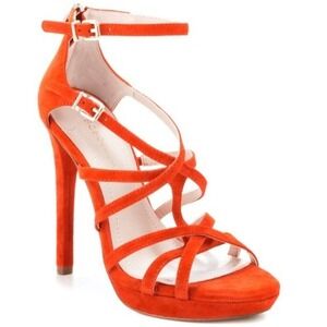Y2K VTG BCBGeneration Montie Orange Suede Strappy Platform Stiletto Heels Sandal